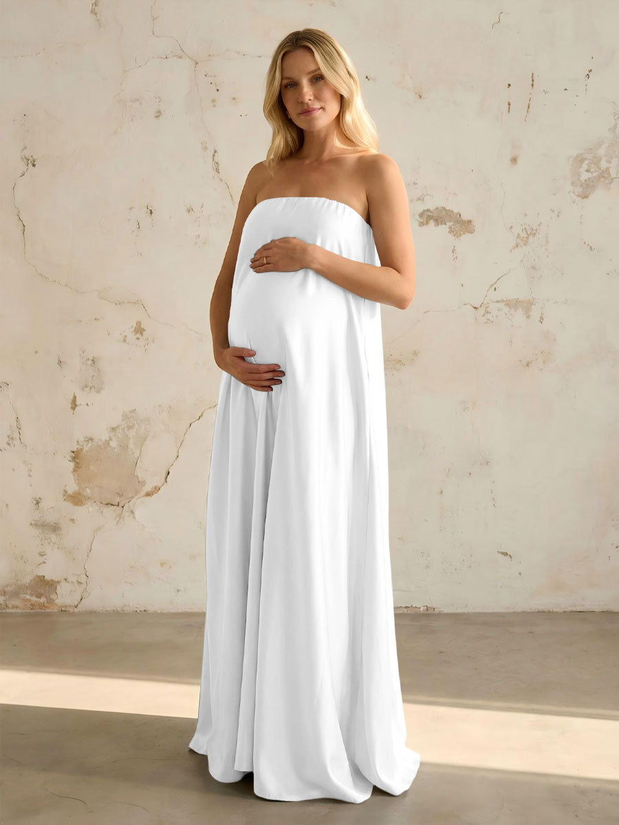 Satin A Line Strapless Simple Formal Dresses