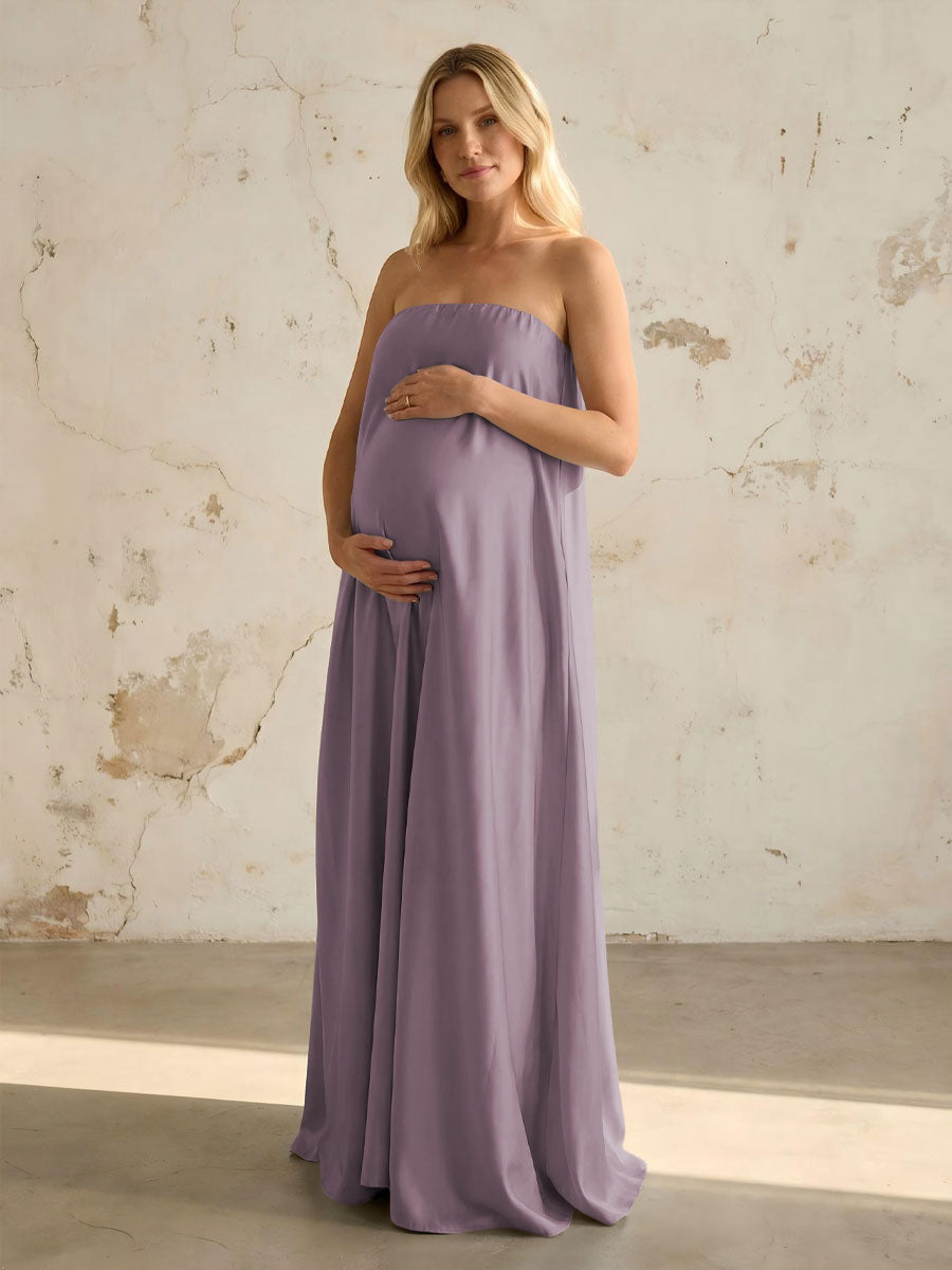 Satin A Line Strapless Simple Formal Dresses