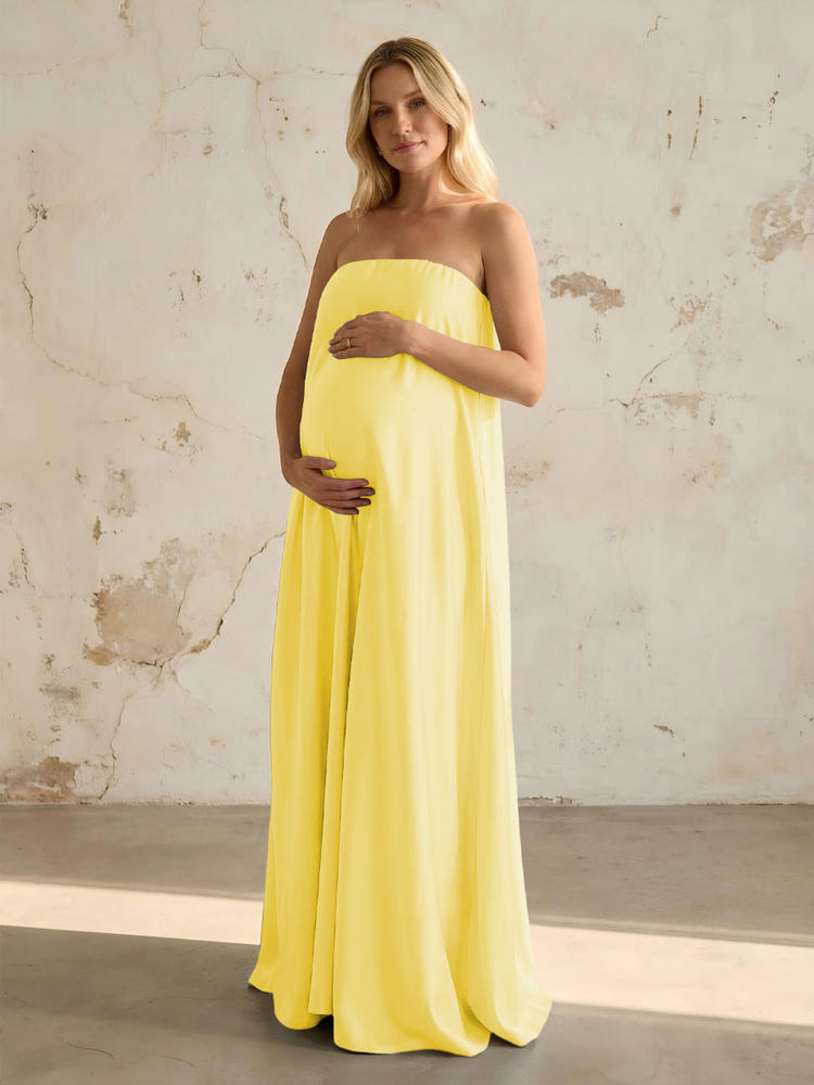 Satin A Line Strapless Simple Formal Dresses