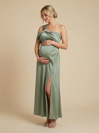 Satin A Line One Shoulder Pleated Formal Dresses