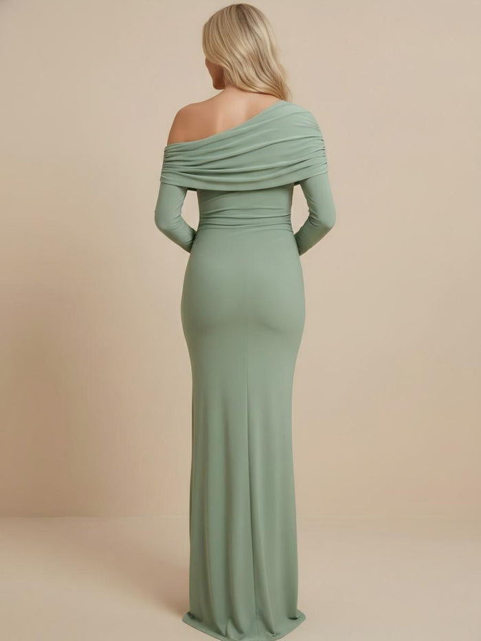 Jersey Sheath Asymmetric Neck Pleated Formal Dresses