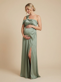 Satin Sheath One Shoulder Pleated Formal Dresses