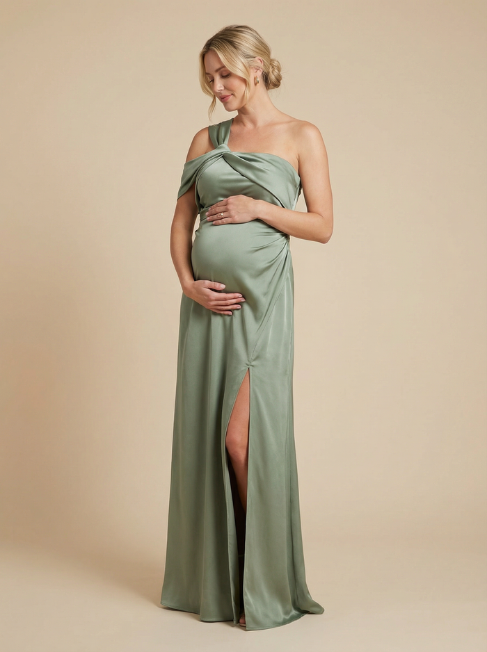 Satin Sheath One Shoulder Pleated Formal Dresses