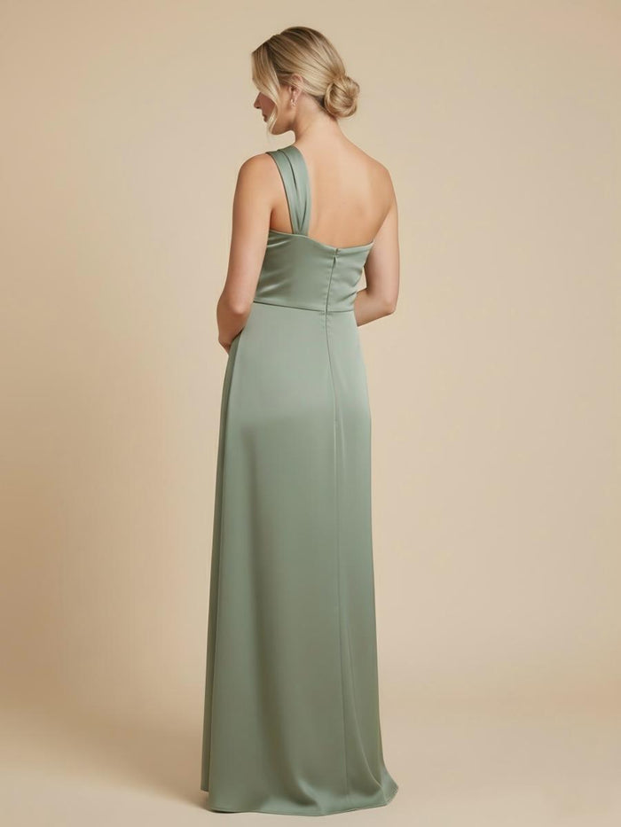 Satin Sheath One Shoulder Pleated Formal Dresses