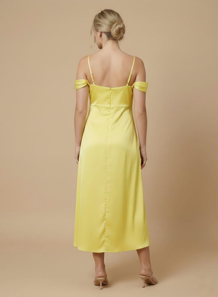 Satin Sheath Spaghetti Straps Formal Dresses with Slit