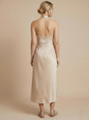 Satin Sheath Halter Formal Dresses with Slit