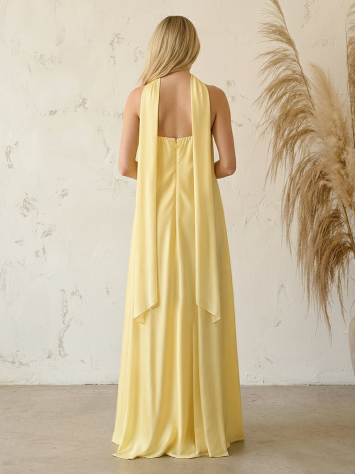 Satin A Line Strapless Formal Dresses with Scarf