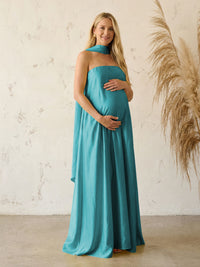 Silk Satin A Line Strapless Formal Dresses with Scarf