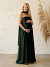 Silk Satin A Line Strapless Formal Dresses with Scarf