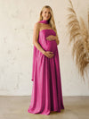 Silk Satin A Line Strapless Formal Dresses with Scarf