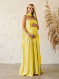 Silk Satin A Line Strapless Formal Dresses with Scarf