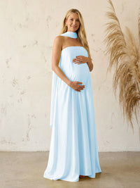 Silk Satin A Line Strapless Formal Dresses with Scarf