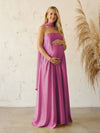 Silk Satin A Line Strapless Formal Dresses with Scarf