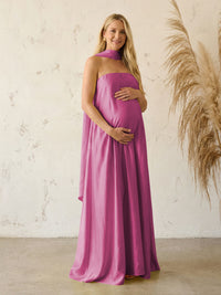 Silk Satin A Line Strapless Formal Dresses with Scarf