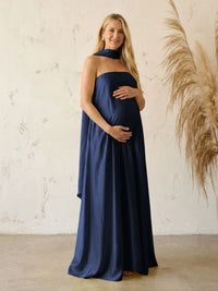 Silk Satin A Line Strapless Formal Dresses with Scarf