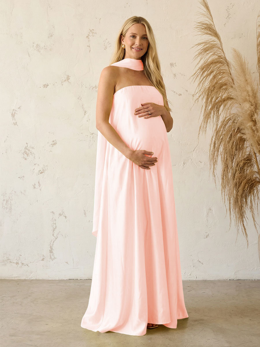 Silk Satin A Line Strapless Formal Dresses with Scarf