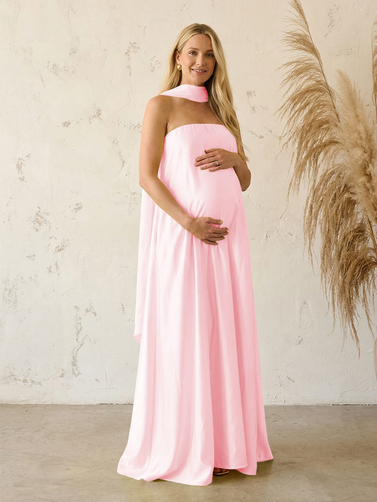 Silk Satin A Line Strapless Formal Dresses with Scarf