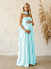 Silk Satin A Line Strapless Formal Dresses with Scarf