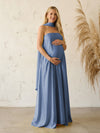 Silk Satin A Line Strapless Formal Dresses with Scarf