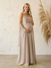 Silk Satin A Line Strapless Formal Dresses with Scarf
