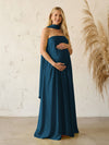 Silk Satin A Line Strapless Formal Dresses with Scarf