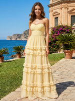 Strapless Chiffon A Line Tiered Bridesmaid Dresses