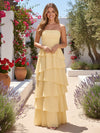 Chiffon A-Line Strapless Tiered Bridesmaid Dresses