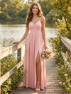 Chiffon A-Line Spaghetti Straps Pleated Bridesmaid Dresses