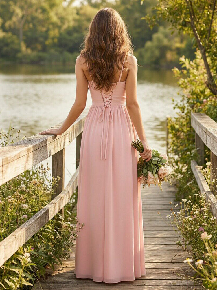 Chiffon A-Line Spaghetti Straps Pleated Bridesmaid Dresses