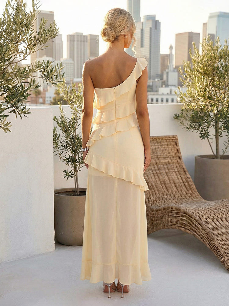 Chiffon Mermaid One Shoulder Tiered Bridesmaid Dresses