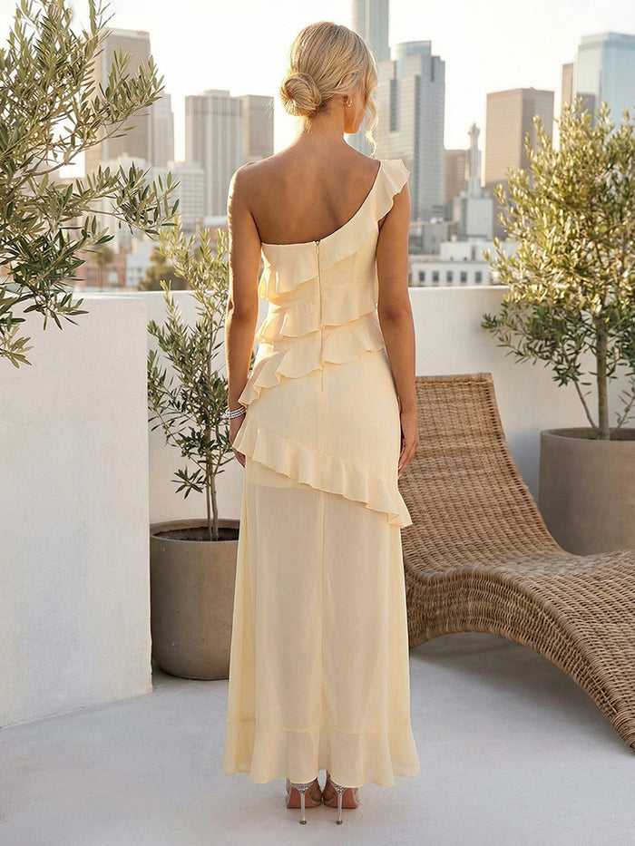 Chiffon Mermaid One Shoulder Tiered Bridesmaid Dresses