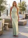 Satin Mermaid Halter Pleated Bridesmaid Dresses