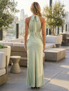 Satin Mermaid Halter Pleated Bridesmaid Dresses