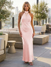Satin Mermaid Halter Pleated Bridesmaid Dresses
