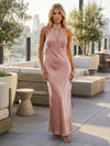 Satin Mermaid Halter Pleated Bridesmaid Dresses
