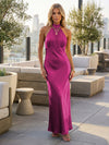 Satin Mermaid Halter Pleated Bridesmaid Dresses