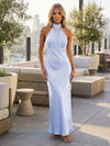 Satin Mermaid Halter Pleated Bridesmaid Dresses