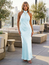 Satin Mermaid Halter Pleated Bridesmaid Dresses
