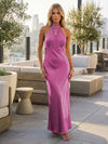 Satin Mermaid Halter Pleated Bridesmaid Dresses