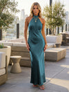 Satin Mermaid Halter Pleated Bridesmaid Dresses