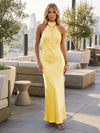 Satin Mermaid Halter Pleated Bridesmaid Dresses