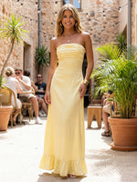 Satin Mermaid Strapless Pleated Bridesmaid Dresses