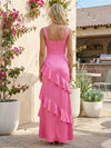 Satin Mermaid Square Neck Tiered Bridesmaid Dresses