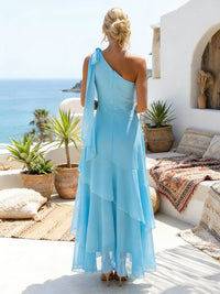 Chiffon Sheath One Shoulder Ruffles Bridesmaid Dresses