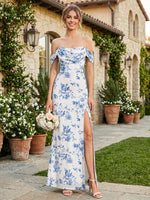 Chiffon Sheath Off the Shoulder Floral Print Bridesmaid Dresses