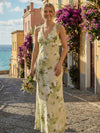 Chiffon Sheath V Neck Floral Print Bridesmaid Dresses