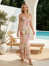 Chiffon Mermaid Spaghetti Straps Floral Print Bridesmaid Dresses