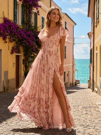 Chiffon A-Line Sweetheart Floral Print Bridesmaid Dresses