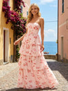 Chiffon A-Line Strapless Floral Print Bridesmaid Dresses