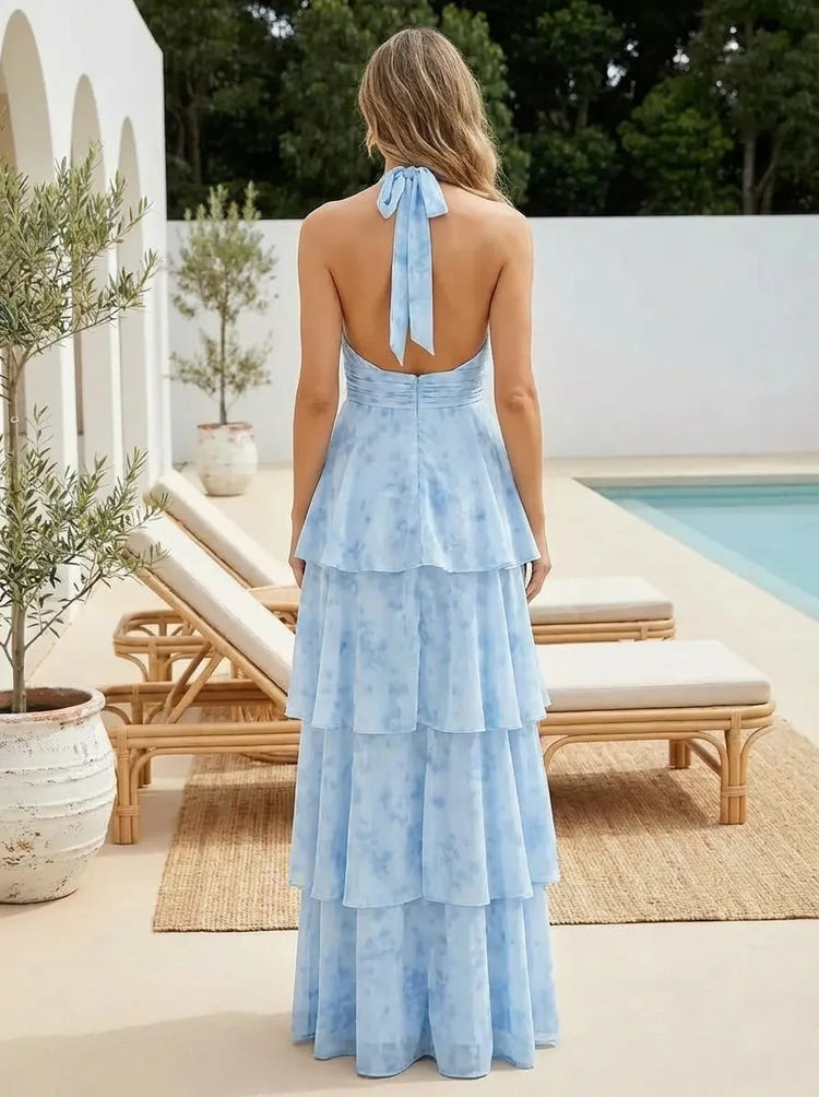 Chiffon A-Line Halter Floral Print Bridesmaid Dresses – Gracins